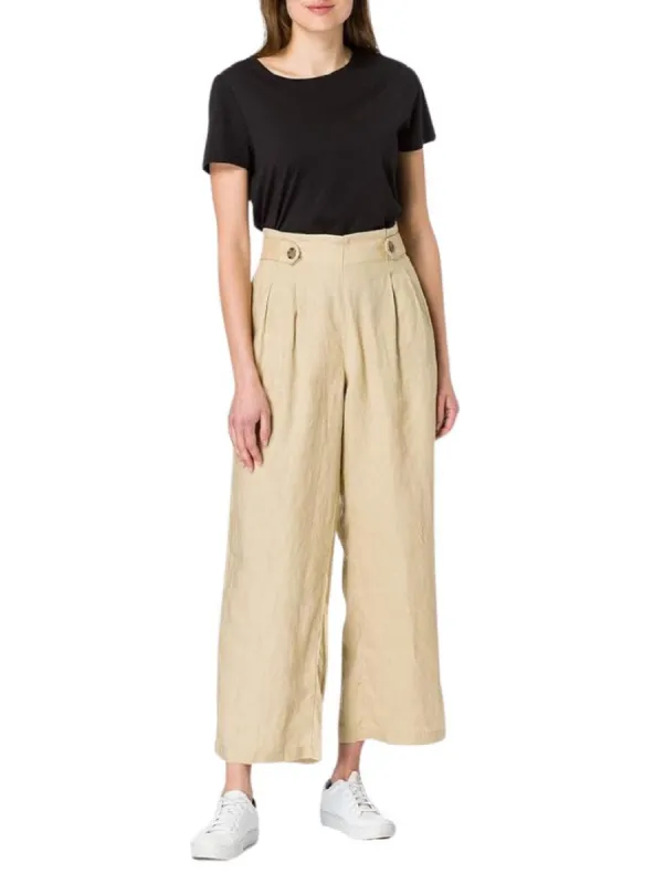 BUTTON DETAIL LINEN WIDE LEG TROUSER sold by FBO