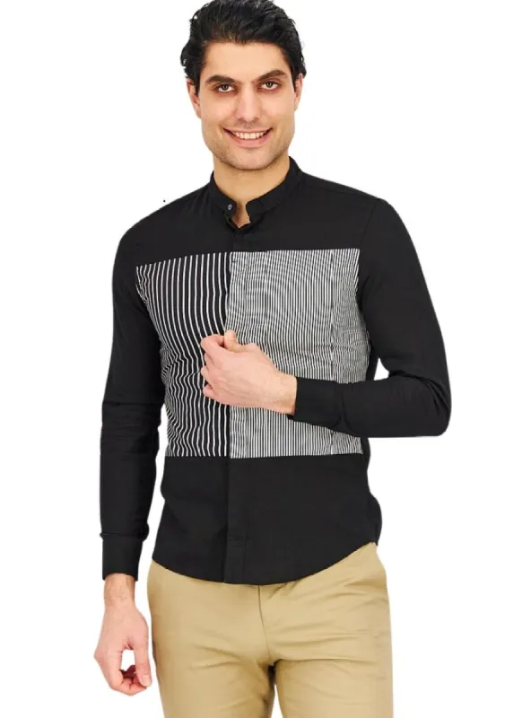STRIPED CHINESE COLLAR SHIRT sold by FBO