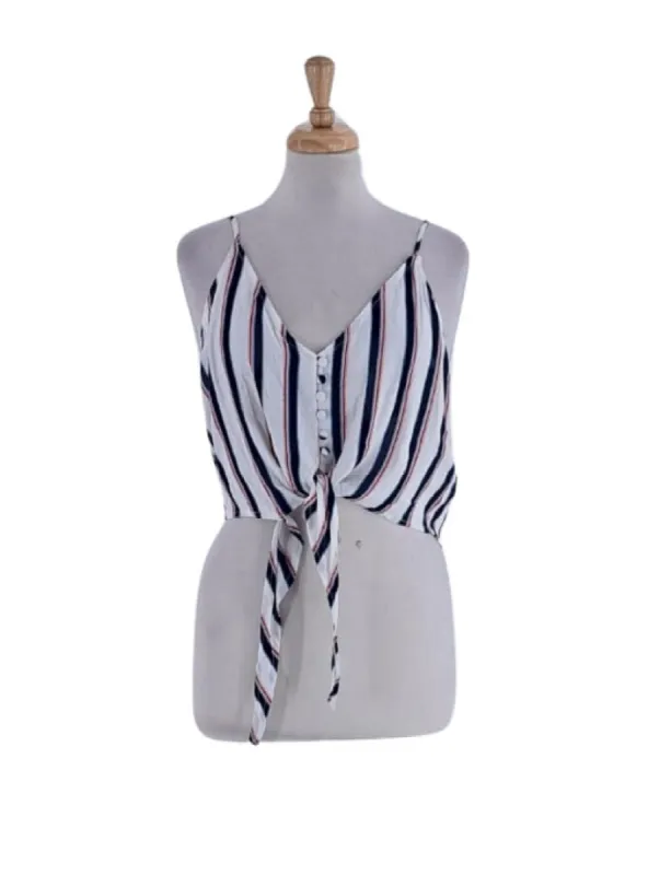 STRIPED BUTTON TIE FRONT BLOUSE sold by FBO
