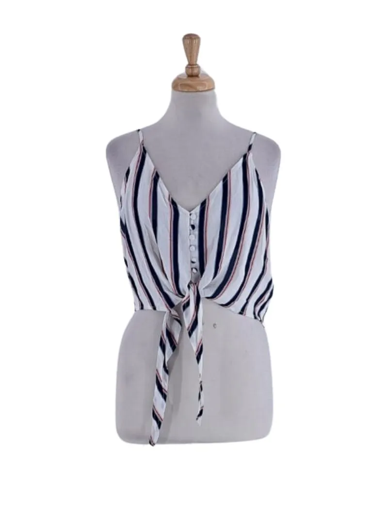 STRIPED BUTTON TIE FRONT BLOUSE sold by FBO