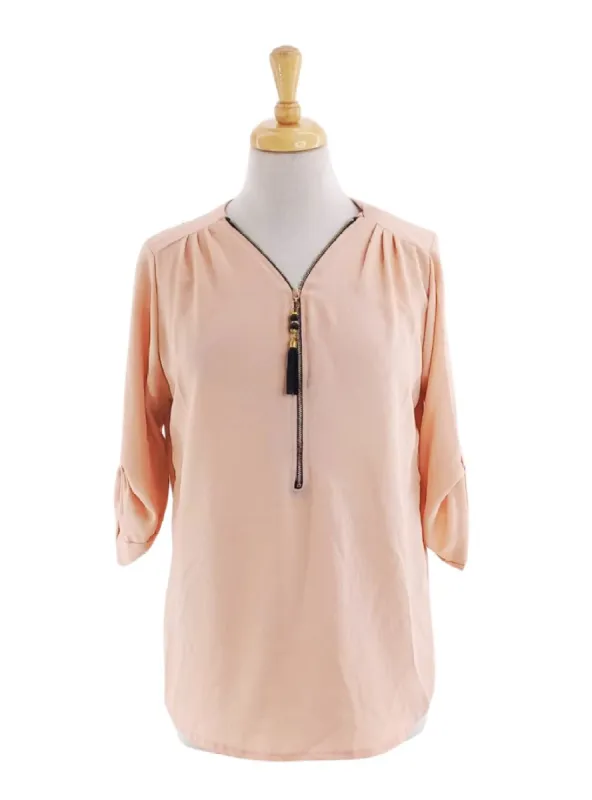3/4 SLEEVE ZIP DETAILED BLOUSE sold by FBO