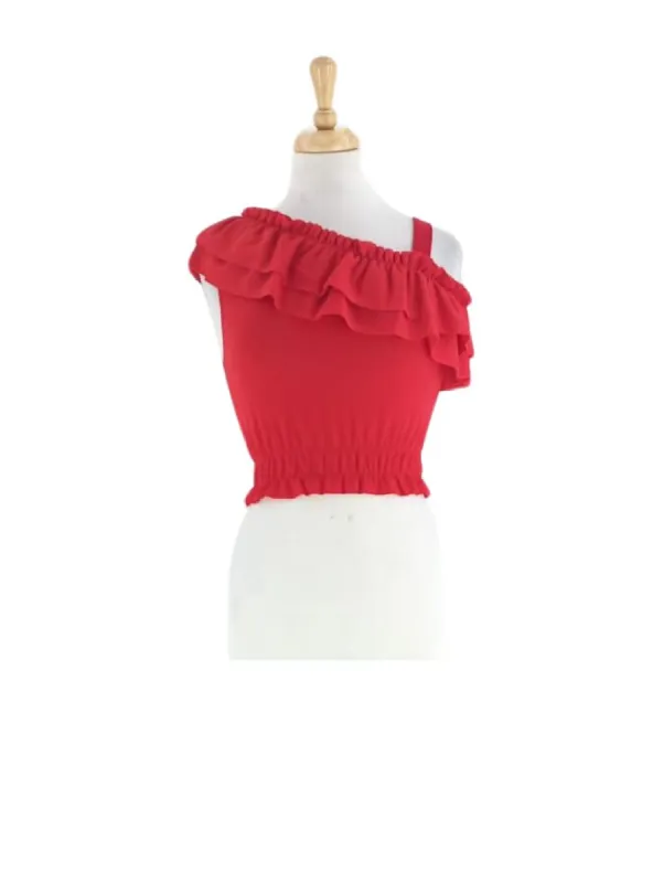 RUFFLE DETAIL CROPPED TOP sold by FBO