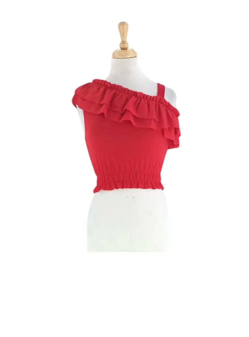 RUFFLE DETAIL CROPPED TOP sold by FBO