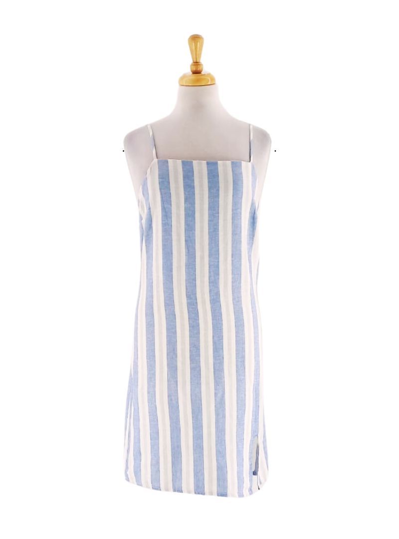 STRIPED DETAILED LINEN DRESS sold by FBO