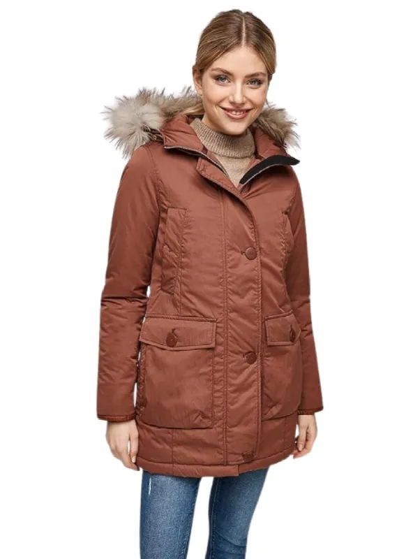 FAUX FUR HOODED BUTTONED UP JACKET sold by FBO