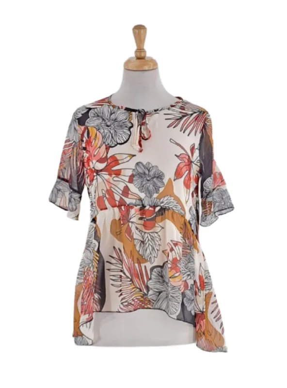 FLORAL MESH HIGH LOW BLOUSE sold by FBO