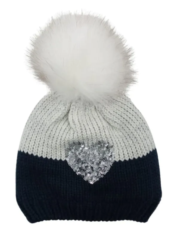 S.oliver Unisex Heart Detail Pom Pom Beanie - Navy sold by FBO