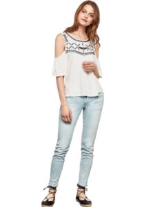 PATTERNED DETAILED OPEN SHOULDER BLOUSE sold by FBO