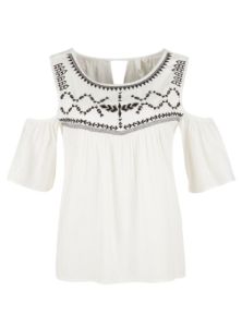 PATTERNED DETAILED OPEN SHOULDER BLOUSE sold by FBO