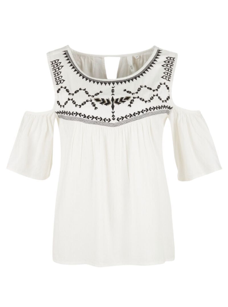 PATTERNED DETAILED OPEN SHOULDER BLOUSE sold by FBO product image thumbnail 4