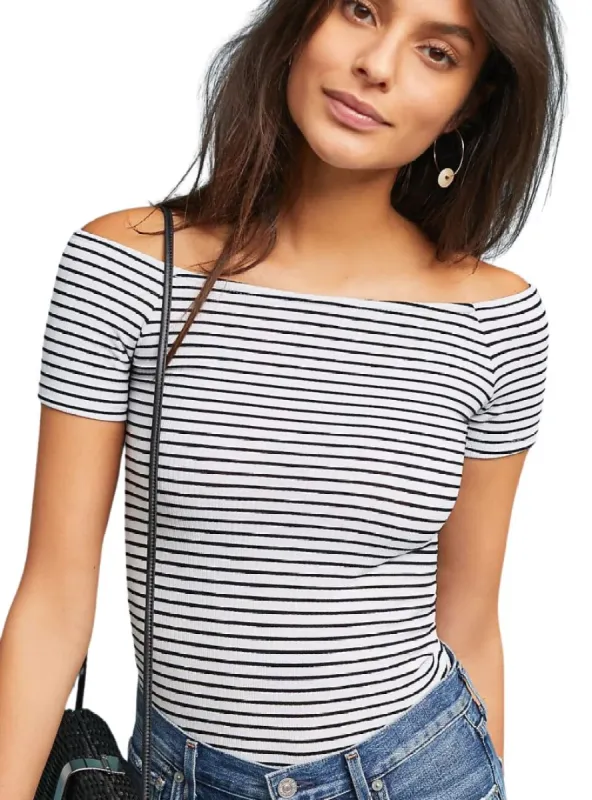 STRIPED TEXTURED OFF THE SHOULDER TOP sold by FBO