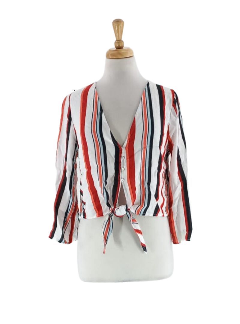 STRIPED TIE FRONT BLOUSE sold by FBO