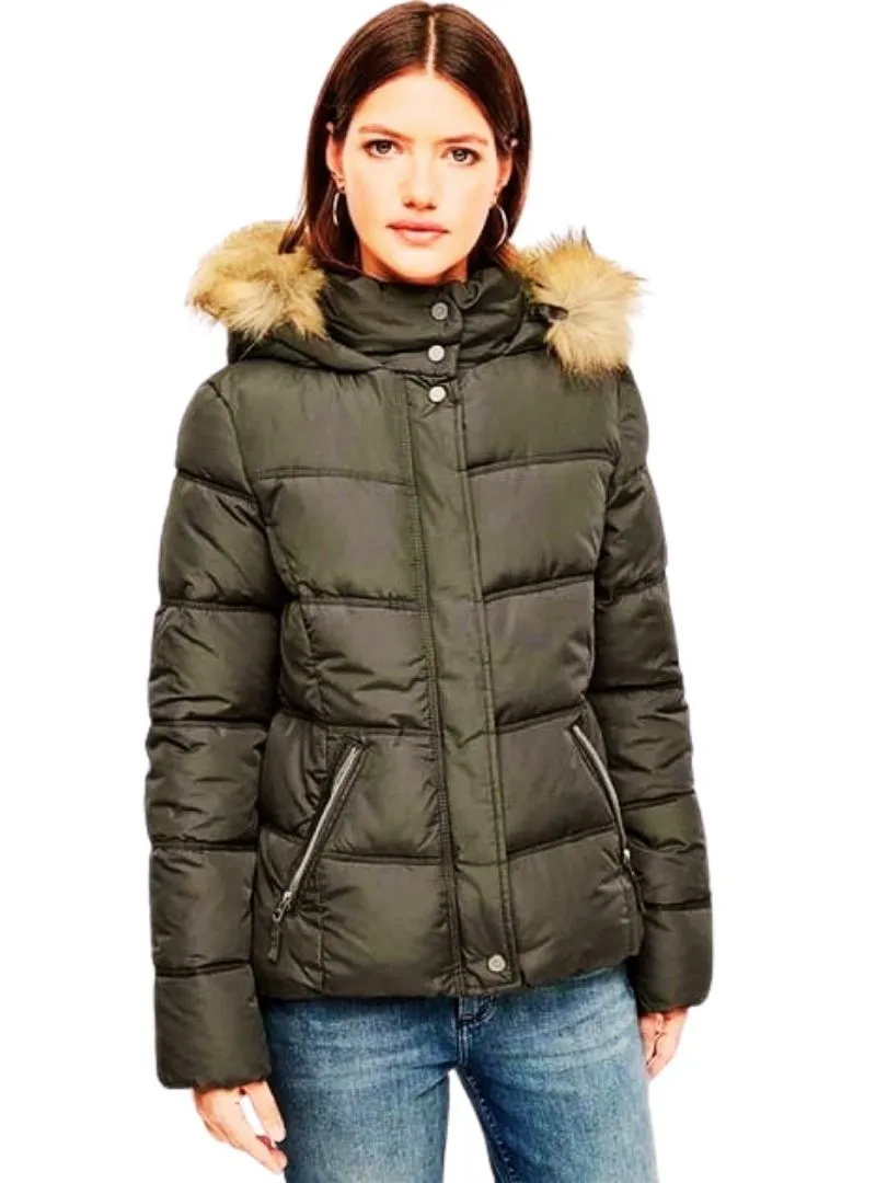 FAUX FUR HOODED PUFFER JACKET sold by FBO