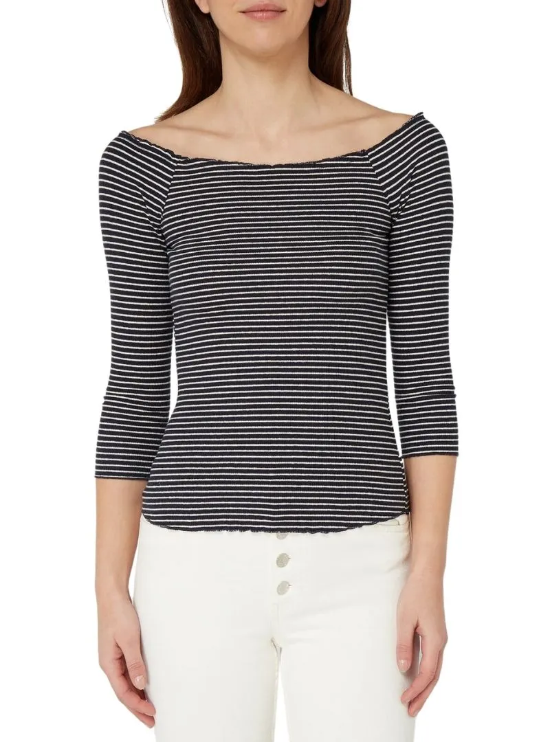 STRIPPED DETAIL OFF THE SHOULDER TOP sold by FBO