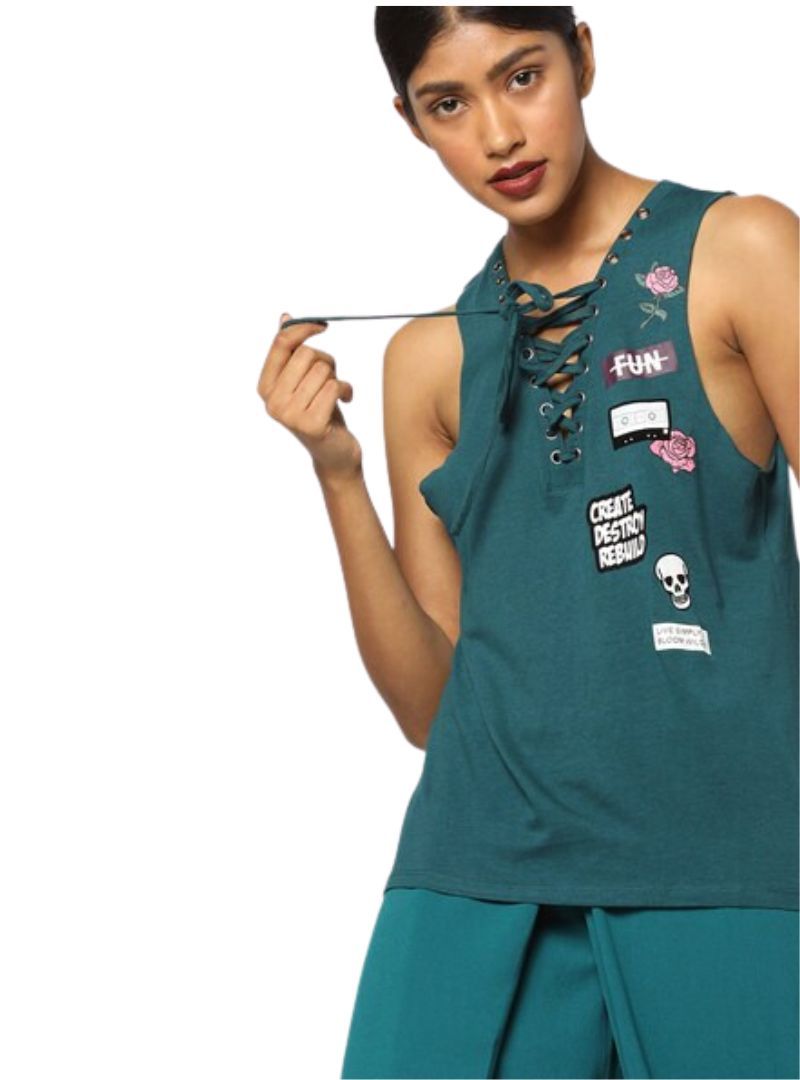 LACED PRINTED DETAILED TEE sold by FBO