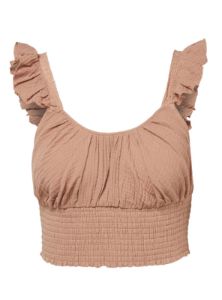 TEXTURED LINEN FRILL CROPPED TOP sold by FBO
