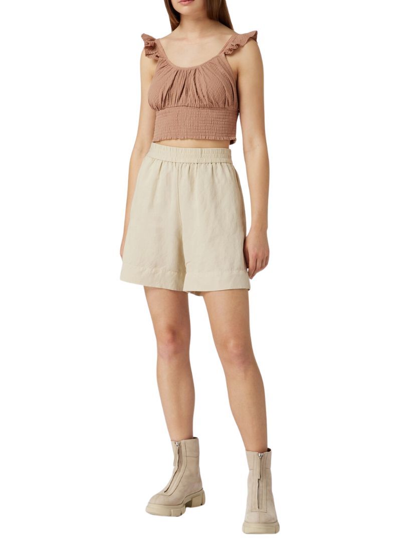 TEXTURED LINEN FRILL CROPPED TOP sold by FBO