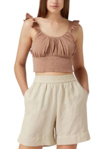TEXTURED LINEN FRILL CROPPED TOP sold by FBO