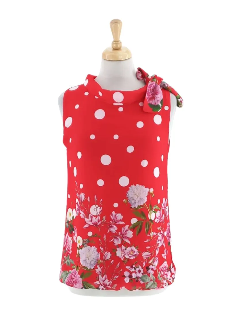 POLKA DOT FLORAL SLEEVELESS BLOUSE sold by FBO