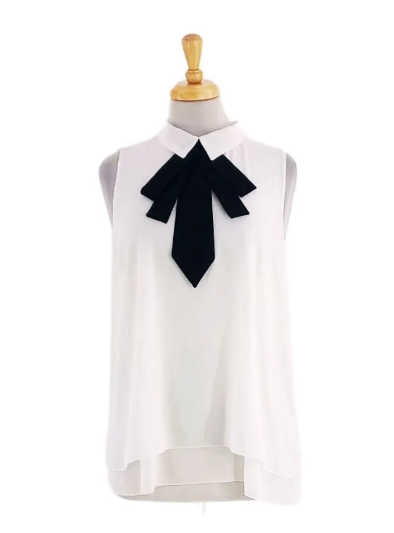 CHIFFON BOW SLEEVELESS BLOUSE sold by FBO