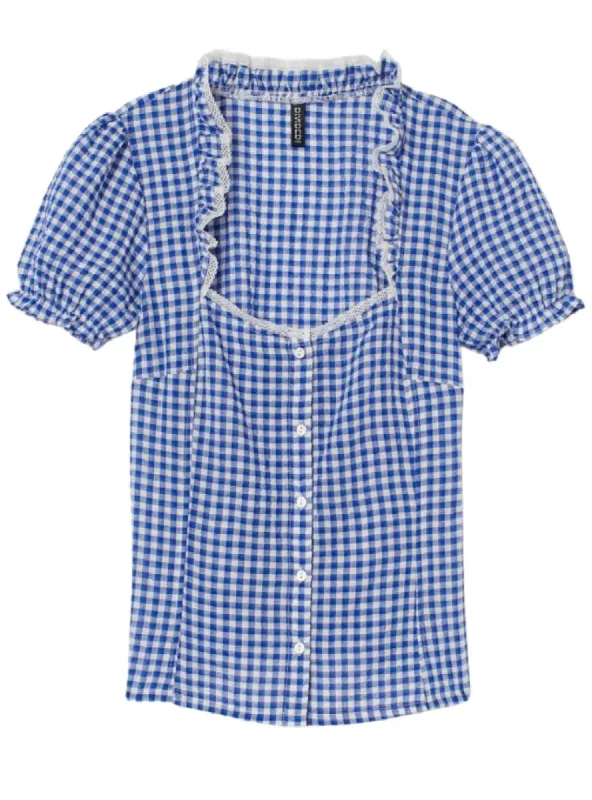 CHECKERD PUFF SLEEVE TOP sold by FBO