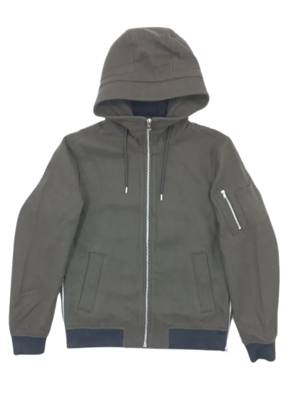 SIDE ZIPPER ARM POCKET HOODED JACKET sold by FBO