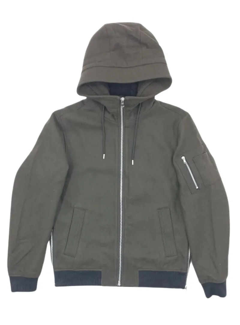 SIDE ZIPPER ARM POCKET HOODED JACKET sold by FBO