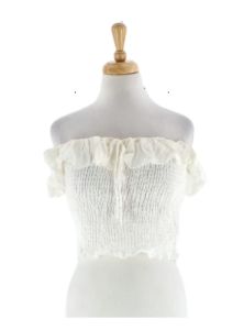 OFF SHOULDER RUFFLE CROP TOP sold by FBO