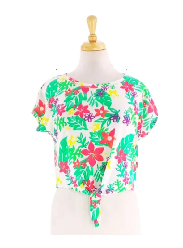 FLORAL TIE FRONT TEE sold by FBO