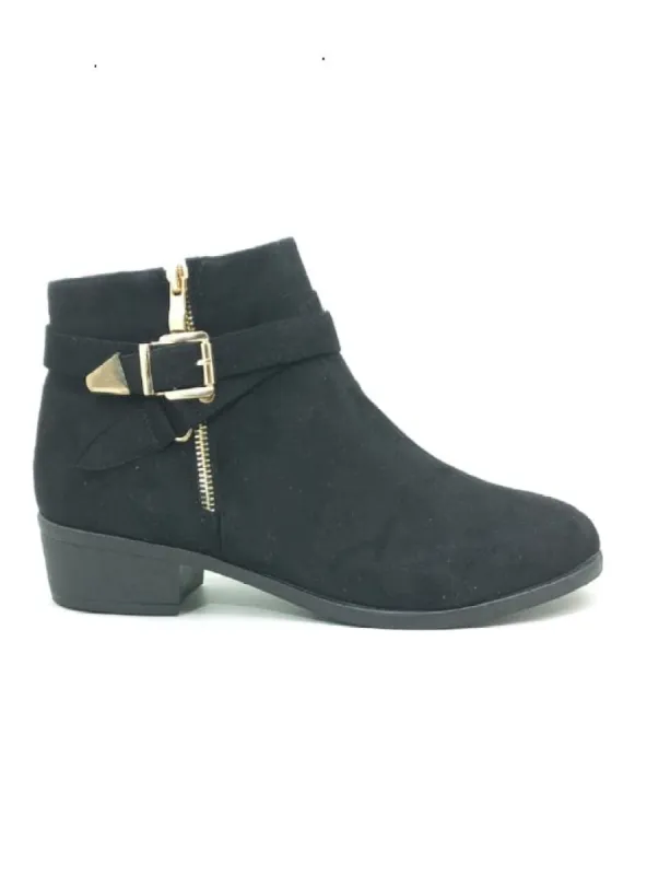 DETAILED BUCKLE SUEDE ZIP UP ANKLE BOOT sold by FBO