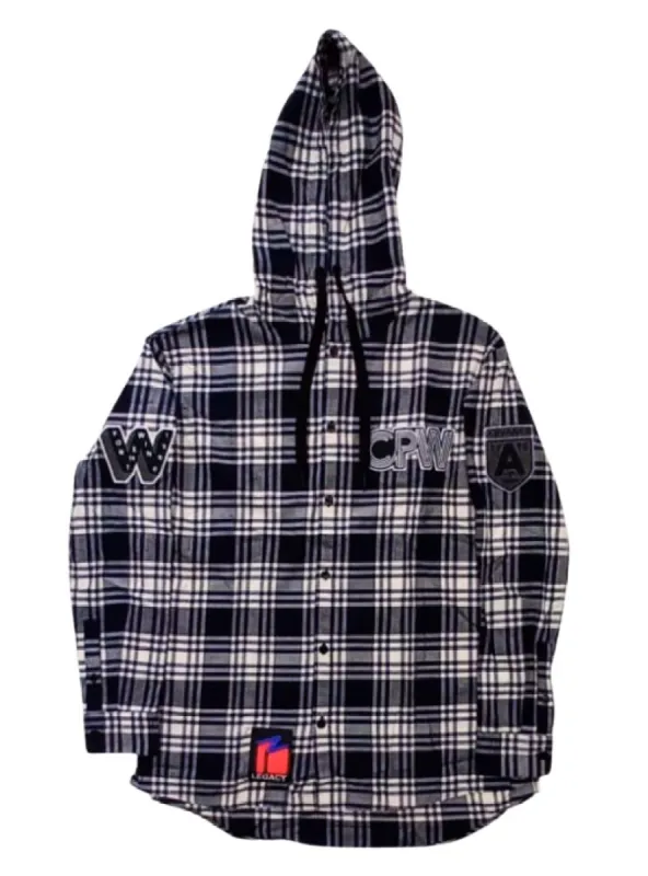PLAID DRAWSTRING HOODED SHIRT sold by FBO
