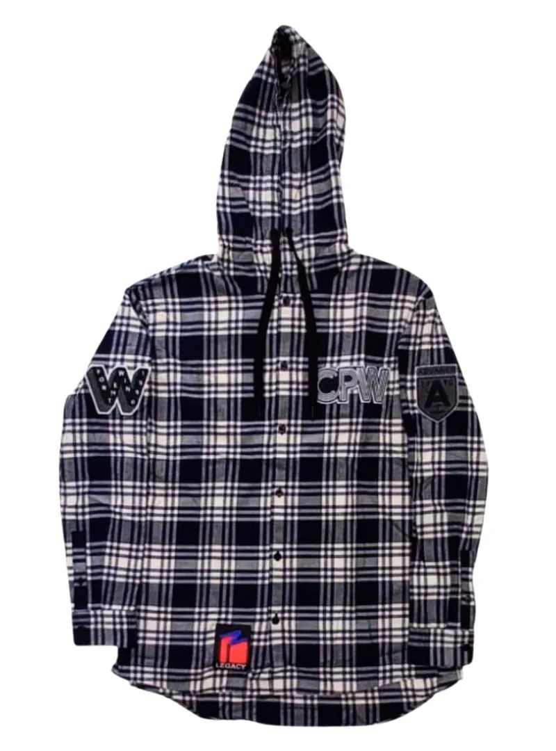 PLAID DRAWSTRING HOODED SHIRT sold by FBO