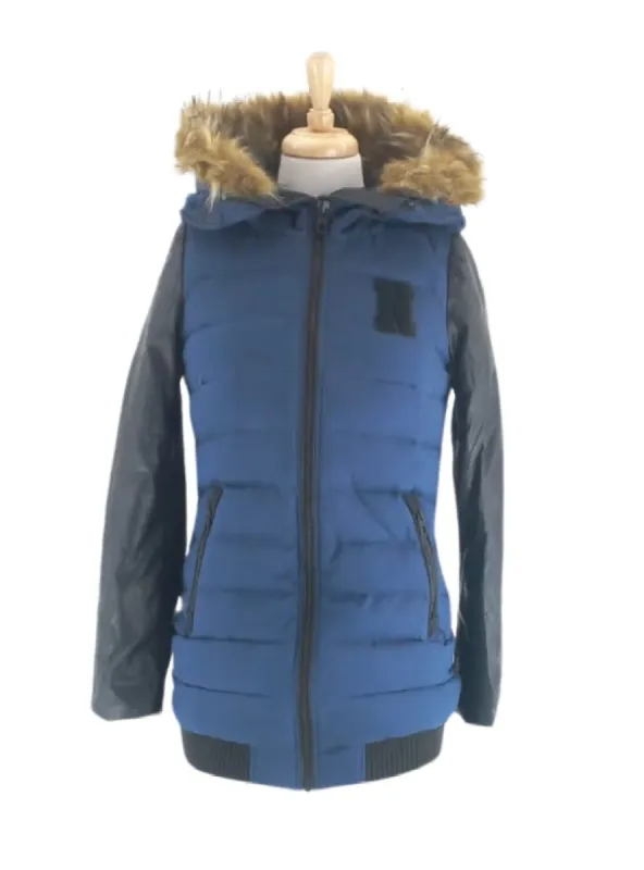 FUR HOODED COMBO PARKA JACKET sold by FBO