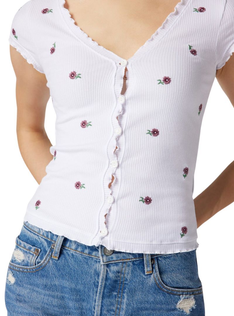 RIBBED FLORAL BUTTONED TOP sold by FBO