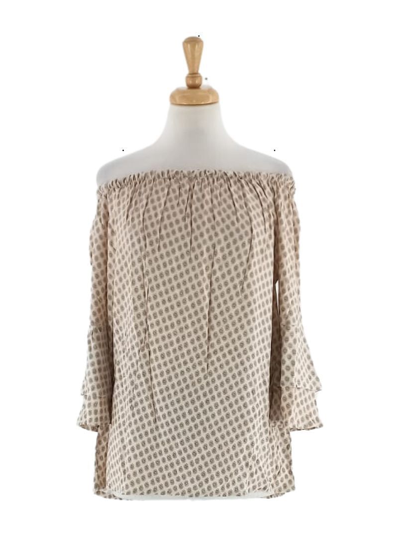 PRINTED FLARE SLEEVE TOP sold by FBO