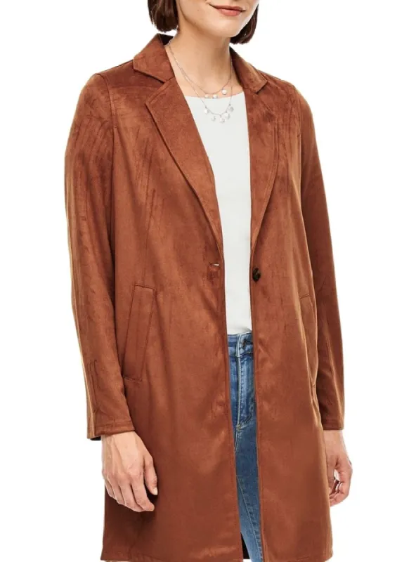 FAUX SUEDE LONGLINE JACKET sold by FBO