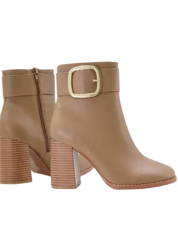 BUCKLE BLOCK HEEL BOOTS sold by FBO