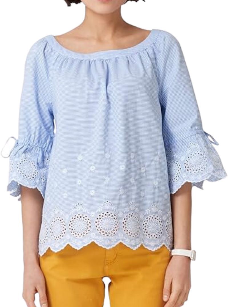 STRIPED FLARE SLEEVE BLOUSE sold by FBO