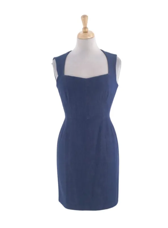 CURVED NECKLINE DENIM FITTED DRESS sold by FBO