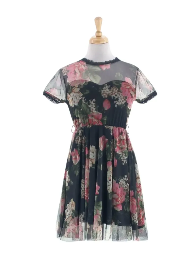 FLORAL MESH MINI DRESS (MISSING BELT) sold by FBO