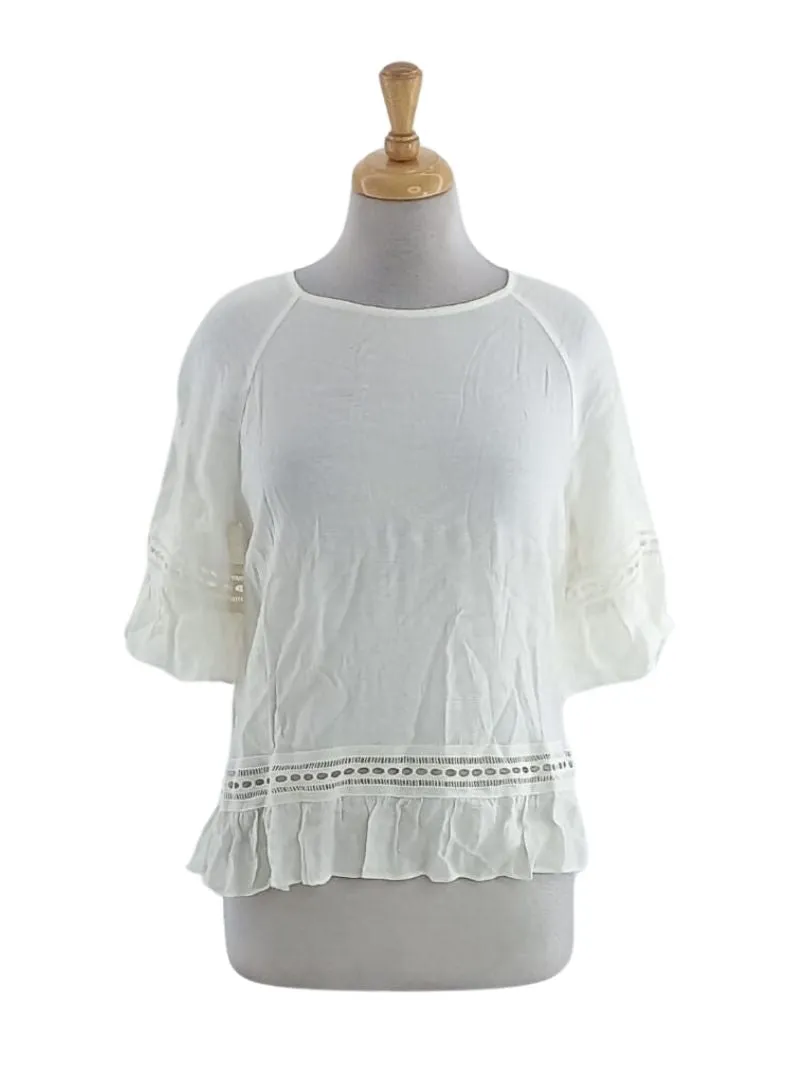 LINEN FEEL CUT OUT FLARE SLEEVE BLOUSE sold by FBO