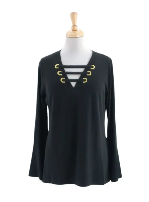 LACE DETAILED V-NECK FLARE SLEEVE BLOUSE sold by FBO