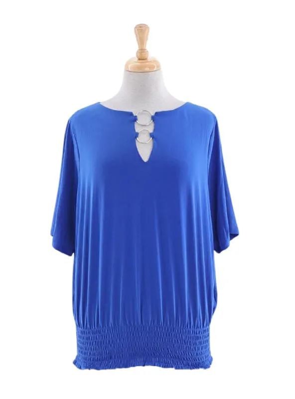 RING DETAILED SHIRRED BLOUSE sold by FBO