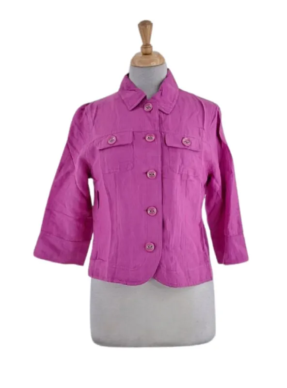 LINEN FEEL BUTTON DETAIL JACKET sold by FBO