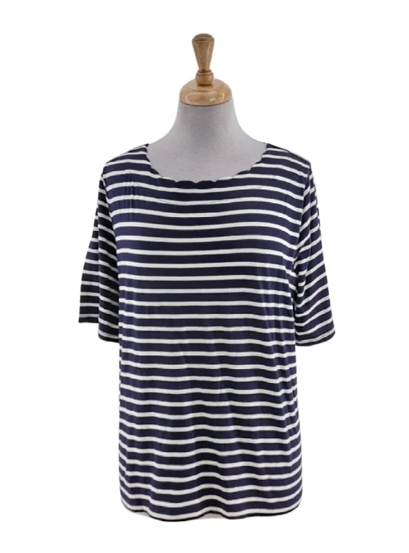 STRIPED DETAILED NECKLINE TEE sold by FBO