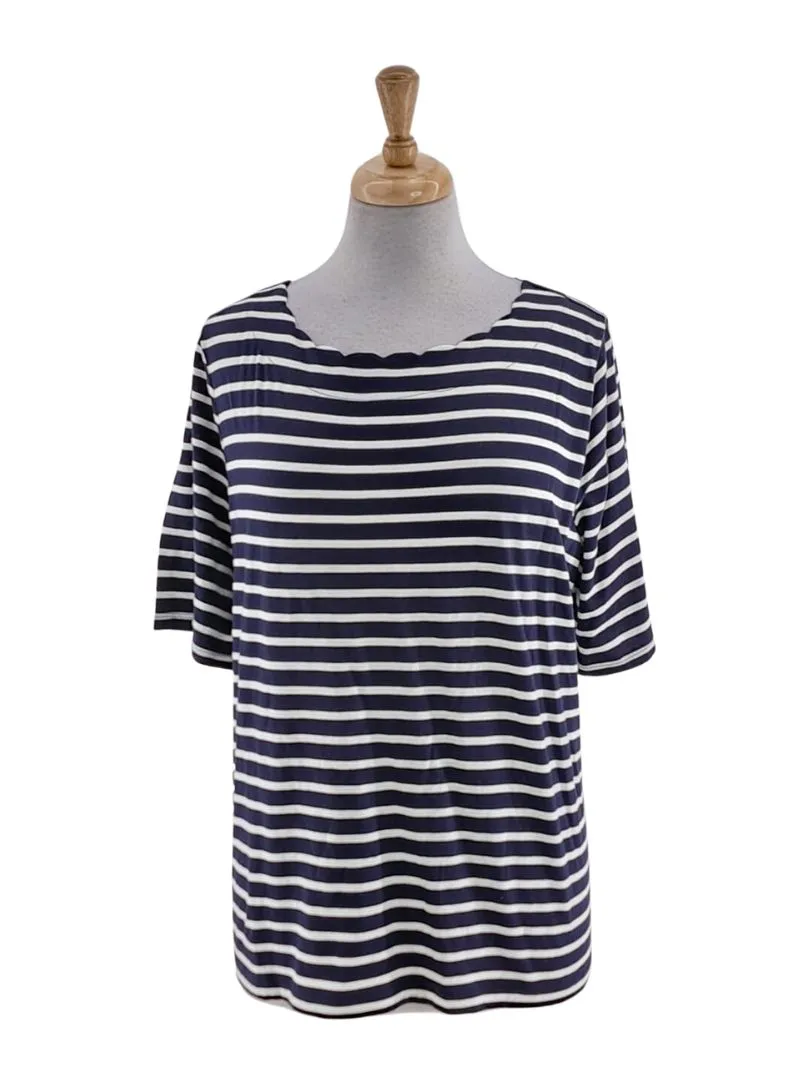 STRIPED DETAILED NECKLINE TEE sold by FBO