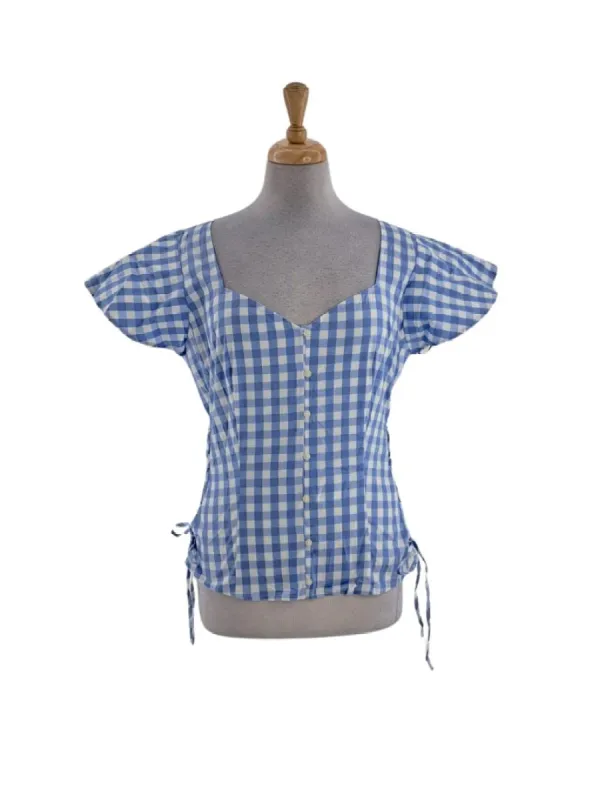 CHECKERED PATTERN SHORT SLEEVE BLOUSE sold by FBO