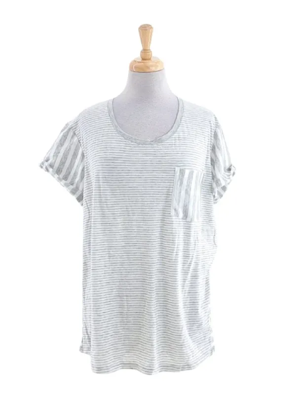 STRIPED POCKET ROUND NECK TEE sold by FBO