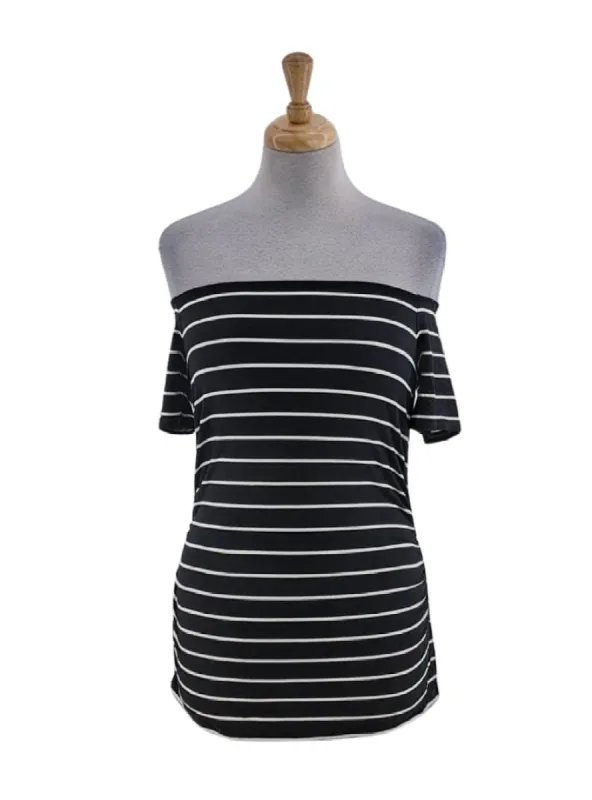STRIPED OFF THE SHOULDER T-SHIRT sold by FBO