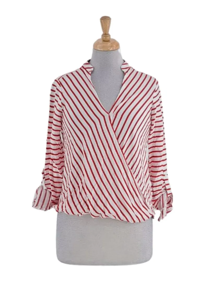 STRIPED WRAP BLOUSE sold by FBO